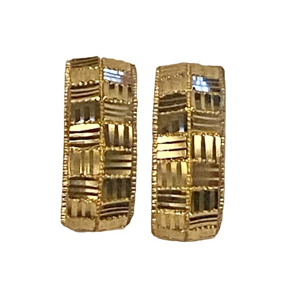14k Gold Thick Textured Half Hoop Earrings Vintage